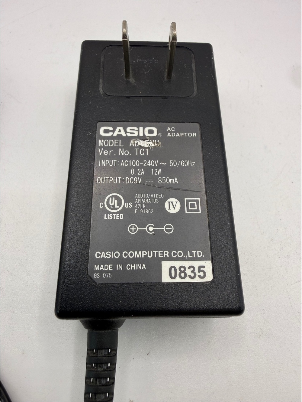 Casio AC Adapter Model AD-5MU Power Supply 12V 850mA